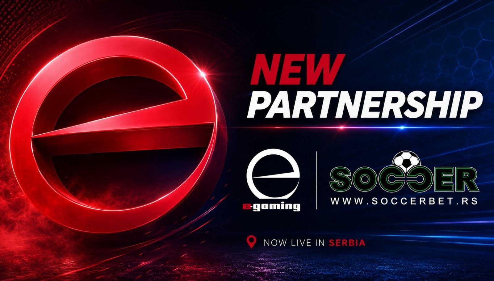 Announcement graphic of the partnership between e-gaming and Soccerbet.